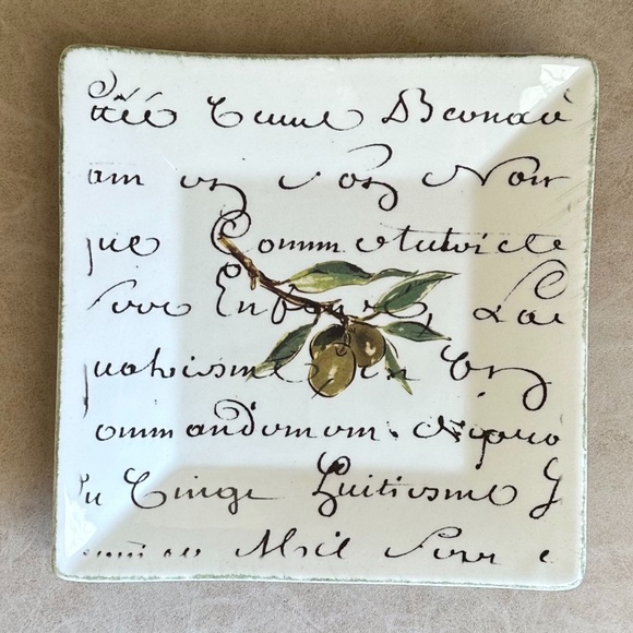 Williams-Sonoma 7 3/4" Square Olive Script Salad Plates Set of 3 Earthenware - Picture 3 of 9